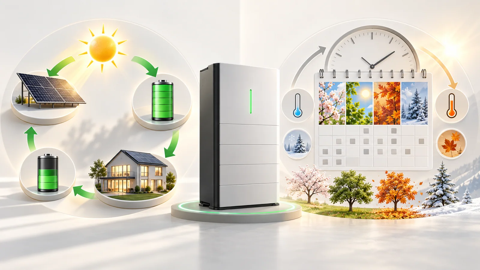 Visual comparison of solar battery cycling and calendar aging across time and seasons