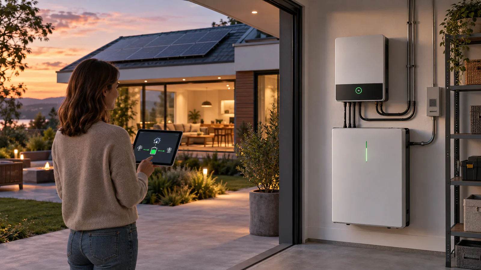 Homeowner monitoring a residential solar and LiFePO4 battery storage system