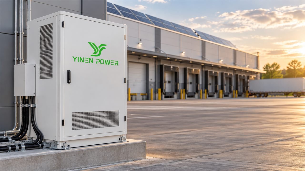 YINEN POWER commercial battery energy storage cabinet at a logistics facility