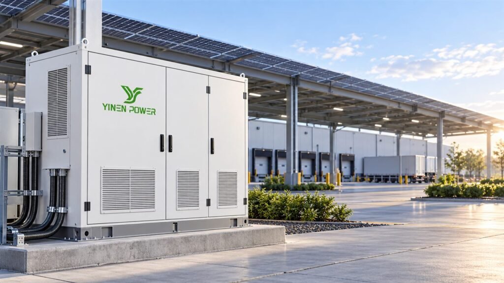 YINEN POWER battery energy storage cabinet at a commercial solar facility
