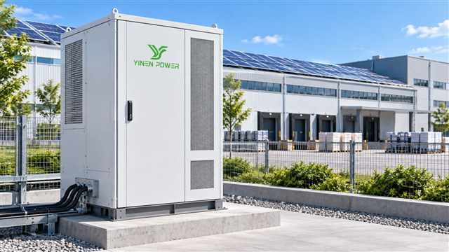 YINEN POWER commercial and industrial energy storage cabinet at a solar-powered industrial facility