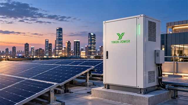 YINEN POWER integrated photovoltaic and storage cabinet on a commercial rooftop solar installation