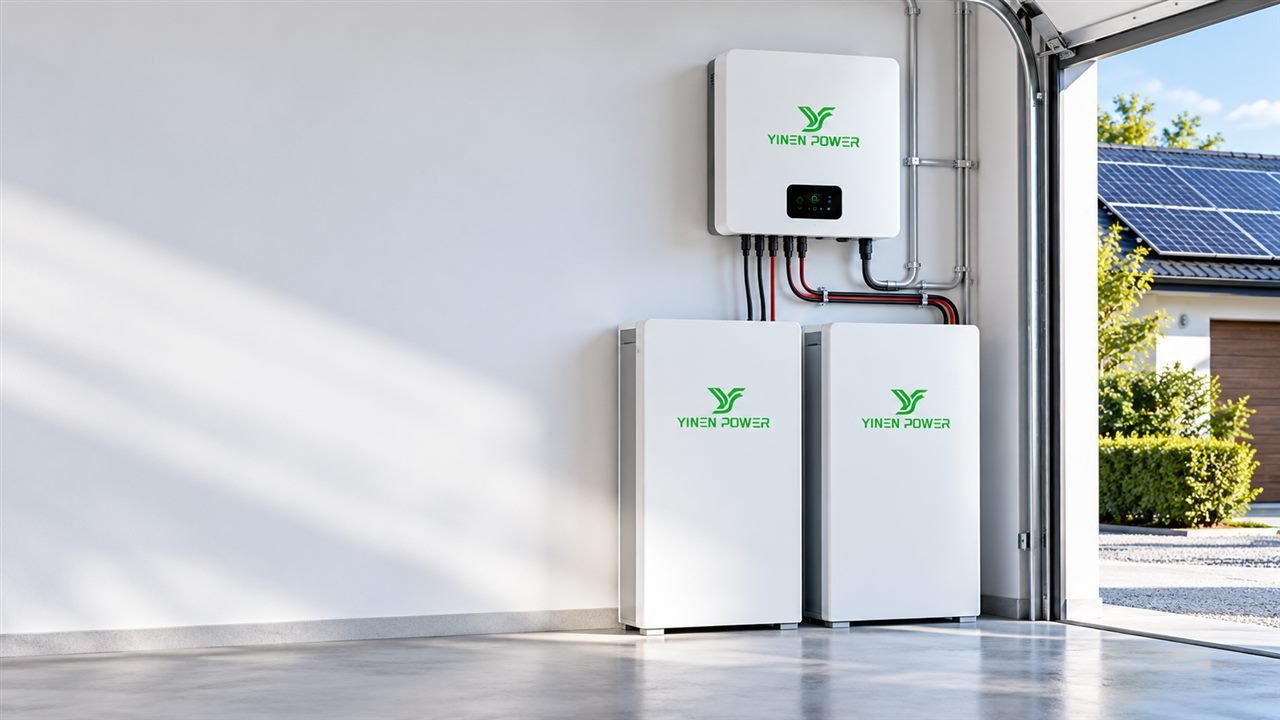 Solar battery cycle life: YINEN POWER residential solar battery and inverter in a modern utility room
