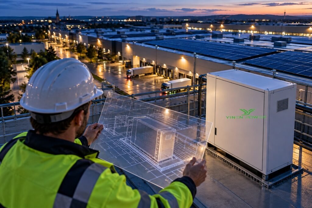 YINEN POWER commercial battery cabinet with solar project blueprint review in Germany