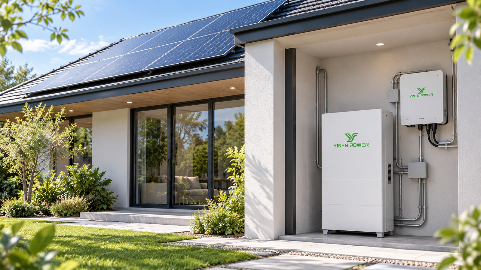 YINEN POWER home battery and inverter coordinated with rooftop solar