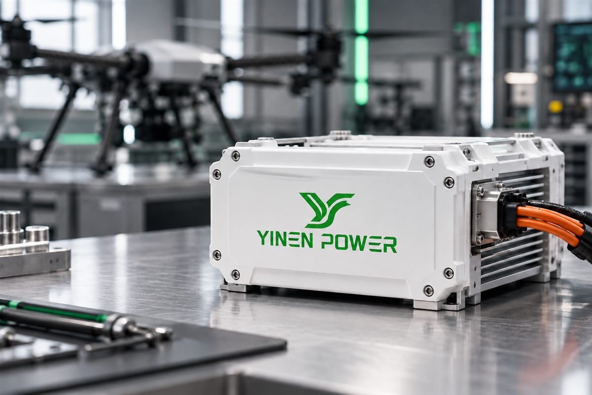 YINEN POWER semi-solid state battery module in an industrial UAV engineering laboratory
