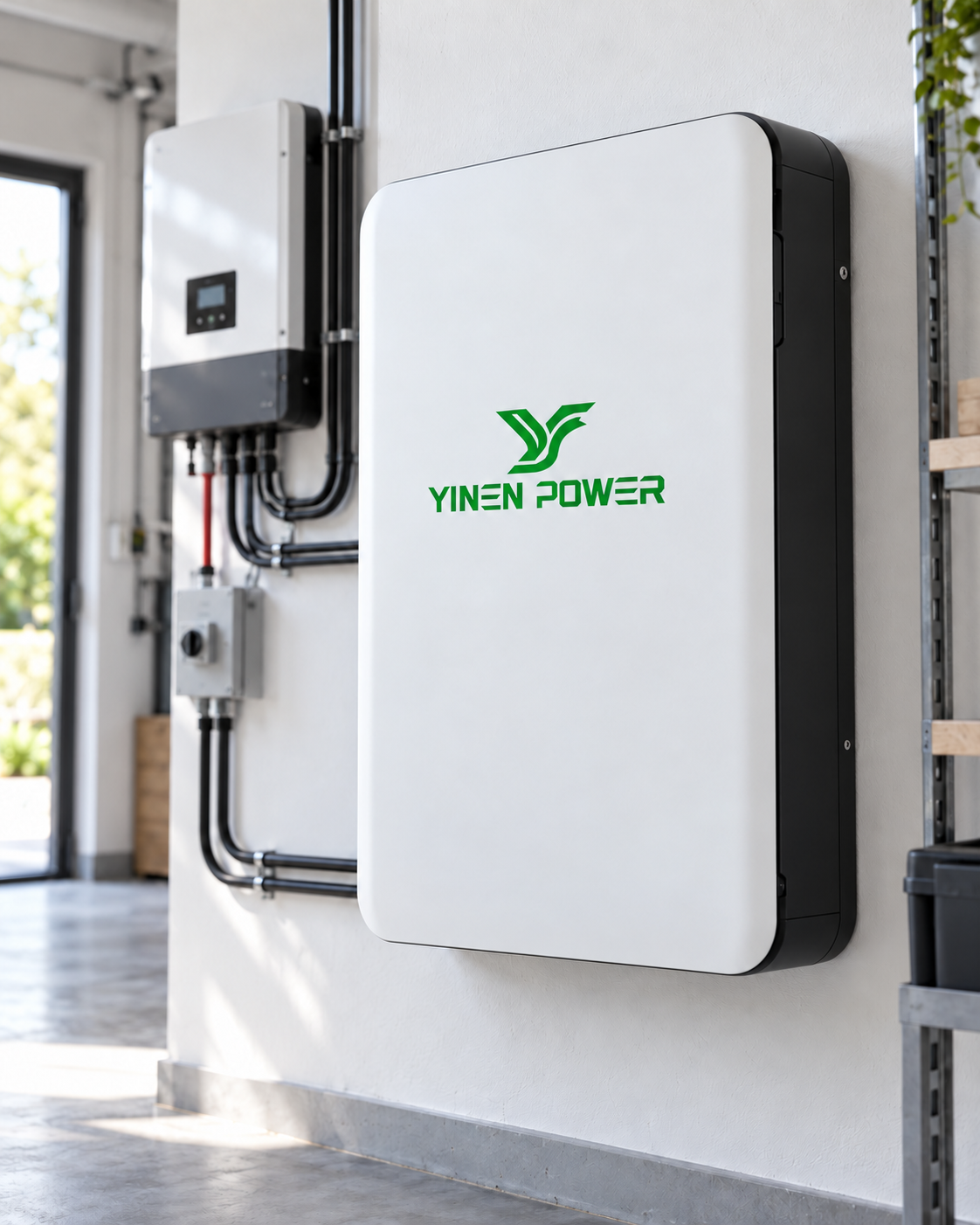 YINEN POWER wall-mounted battery and inverter system detail